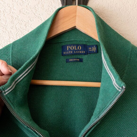 Polo Ralph Lauren Size XXL Green 100% Pima Cotton Half-Zip Sweater - Picture 4 of 10